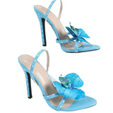 Ladies Three-Dimensional Flowers Decorated With A Word With Round Head With Round Head High Heel Blue High Heels HZ0115