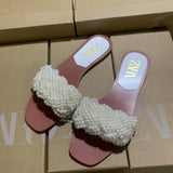 ZA2025 Flat Shoes Spring New Fashion Splip Slippers Pearl With Color Fe Temperament Single Shoes Women HZ0115