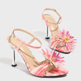 Women's Round Head Three-Dimensional Flower Paint And Fine High-Heeled Sandals Women's Shoes Elegant Pink High-Heeled Shoes HZ0115
