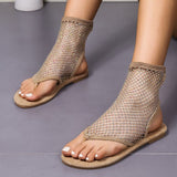 2025 Spring And Summer New Large-Size Lady Flat-Soled Sandals Breathable Mesh Hot Diamond-Shaped Sandals Temu Fashion HZ0115
