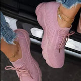 Large-Size Solid-Color Sneakers Women's 2025 New Wish Mesh Thick-Soled Casual Flying Shoes HZ0115