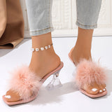 2025 New Crystal And High-Heery Hair Color Comfortable Slippers 42 Large-Size Shaped And Fashion Women's Drag HZ0115