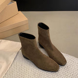Coarse-Heeled Velvet Korean Small Ankle Boots Women's Shoes 2025 New Autumn And Winter With Velvet Thin Skin Boots HZ0115