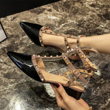 Sandals Women's Summer 2025 New Flat-Bottomed Fairy Rivet One Word With Buckle High Heels Women's Coarse Heel Single Shoes HZ0115