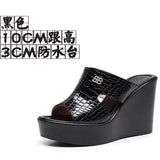 Real Leather Slope And Slippers Women Wearing Fashion Pine Cake Thick Bottom Fitting Room A Word Drag Anti-Slip High And Cow Skin Cold Drag HZ0115