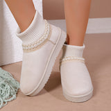 Autumn And Winter New Pine Cake Thick Bottom Knitted Mouth To Keep Warm Snow Boots Women's Korean Version Round Tsetse Women Cotton Boots HZ0115