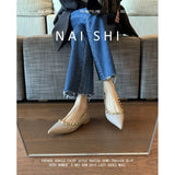 Nude Tip-Tip Flat Shoes Small Heightened Rivet Patent Leather 2025 New French Temperament Large-Size Single Shoes HZ0115