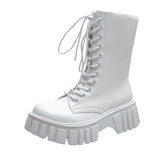 Martin Boots Women's New Autumn British Wind Thick Bottom Leisure Strap Mid-Sleeve Boots High With Net Red Boots HZ0115