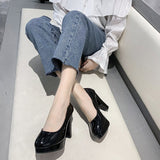 In The Spring Of 2025, The New Round-Headed Patent Leather Women's Shoes Are Thick And High Heel High Heels, And The Daily Dress Of Single Shoes In The Workplace. HZ0115