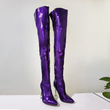 Xiyin Winter New Sexy Pointed Side Zipper Patent Skin Fine High Heel Knee Boots Large Size Leather Boots HZ0115