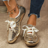 Large-Size Patchy Fork Women's Spring And Autumn New Flat-Bottomed Retro Front-Lace Sneakers HZ0115