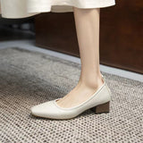 2025 Spring And Summer New Small Heels Simple Lady Temperament Soft Leather Do Not Sharpen The Tip Of The Single Shoe Low Heel High Heels HZ0115