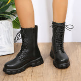 Large-Size Women's Boots 2025 Autumn And Winter New Round Head Tie With Thick And Low And Low And Martin Boots Women's Locomotive Short Boots HZ0115