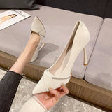 High-Heeled Women's 2025 New Soft Leather Light Tip Temperament Single-Shoe Fine Heel Career Standing Not Tired Foot Work Shoes HZ0115
