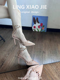 Naked High-Heeled Women 2025 New Summer Fine Heel Rivet Temperament High-End Non-Tired Bao-Head With Single Shoes HZ0115