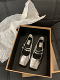 French Flat Silver Mary Jane Single Shoes Women's Shoes 2025 New Summer Square Gentle Korean Version Of Small Leather Shoes HZ0115