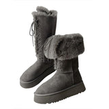 Grey Snow Boots Women 2025 New Winter Tie With Two Long Boots Plus Velvet Thick Cotton Shoes HZ0115