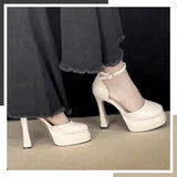 Small Thick Heel Waterproof Table High Heels Women Patent Leather Buckle In The Hollow Square Thick-Soled Wedding Shoes To Host Banquet Shoes HZ0115
