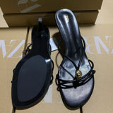 ZA Home 2025 Summer New Fine-Heeled Women's Shoes Sweet Fashion Love Water Drill Buckle And Cool Slippers HZ0115