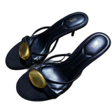 ZAJ2025 Spring New Women's Shoes Black Metal Details Decorating Round Head Fine High Heel Elegant Fashion Sandals HZ0115