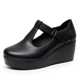 T-Word With Round Head Slope And Soft Soles Of Mother Leather Shoes Spring And Autumn Waterproof Table Thick-Soled Loose Cake Shallow Magic Stick Single Shoes Women HZ0115