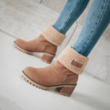 New 2025 Autumn And Winter Mid-Boul Thick Heel Overslip Snow Boots 43-Yard Cotton Shoes HZ0115