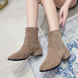 2025 Autumn And Winter New Short-Singeyed Women British Wind Square Fashion Velvet Rough And Martin Boots Plus Velvet Fashion Boots HZ0115