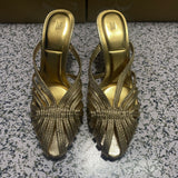 ZA Home 2025 New Women's Shoes Low Heel Temperament High Heels High-Heeled Shoes Back Scratches Single Shoes Gold Sandals HZ0115