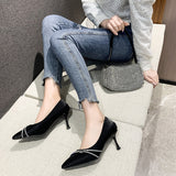 2025 New Tip-Tip Fine Heel Late French Style Non-Tiring Temperament Single-Shoe Lady Fashion Black Professional High Heels HZ0115