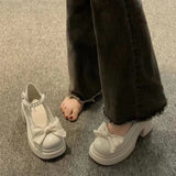 Mary Jane Small Leather Shoes Women Thick Soles Raised Sweet Bows Shallow Single Shoes Buckle English Style Women's Shoes HZ0115