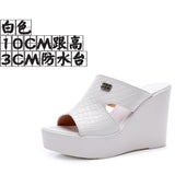 Real Leather Slope And Slippers Women Wearing Fashion Pine Cake Thick Bottom Fitting Room A Word Drag Anti-Slip High And Cow Skin Cold Drag HZ0115