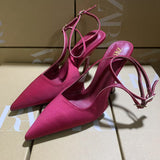 ZA Home 2025 New Women's Shoes Low Heel Temperament High Heels High-Heeled Shoes Behind The Shallow Mouth Triptling Single Shoes Rose Red HZ0115