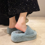 7Cm Thick-Bottomed Fur Slippers Wearing Autumn New Fashion Slope And Loose Cake Bottom-Size Cotton Slippers HZ0115
