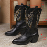 Spring And Autumn 2025 New Female Vintage Embroidery V Mouan Rider Boots Western Cowboy Mid-Clinic Head HZ0115
