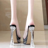 12Cm Ultra-High Heel Sandals Women Transparent Waterproof Table With Cool Slippers Crystal And Coarse Model Show HZ0115