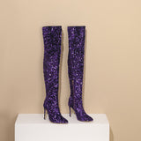 2025 New Sexy Nightclub Squin Side Zipper Fine Heel High Knee Boots Woman HZ0115