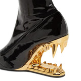 New Metal High-Heeling Hollow Tusk Giant Tooth Tiger Tooth Alien And Knitted Elastic Short Boots Socks Women's Boots HZ0115